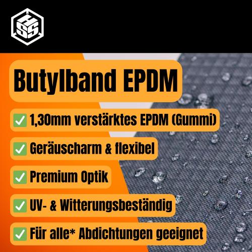 Preview: EPDM Butyl-Abdichtungsband gewebeverstärkt schwarz Info