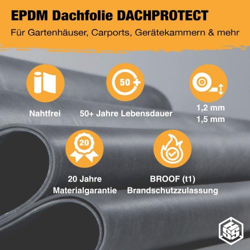 Preview: DACHPROTECT EPDM DACHBAHN 1,5mm für Wohngebäude Gartenhäuser Carports Schuppen