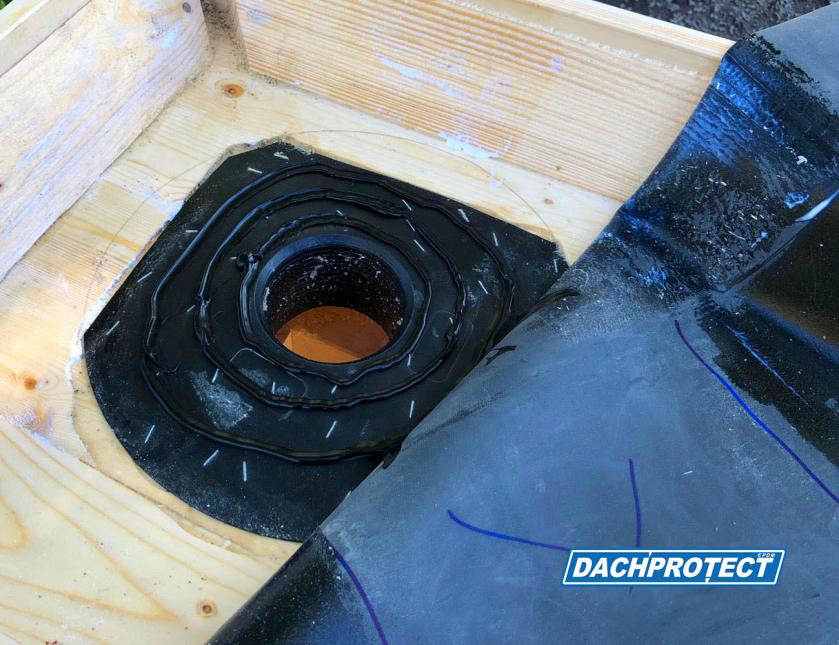 Verklebung eines Dachgullys unter der Dachbahn mit EPDM Anschlusskleber FLEX 290 ml Kartusche
